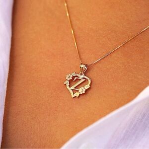14k solid gold Initial Z heart Charm | letter Z Charm | Birthday gift |
